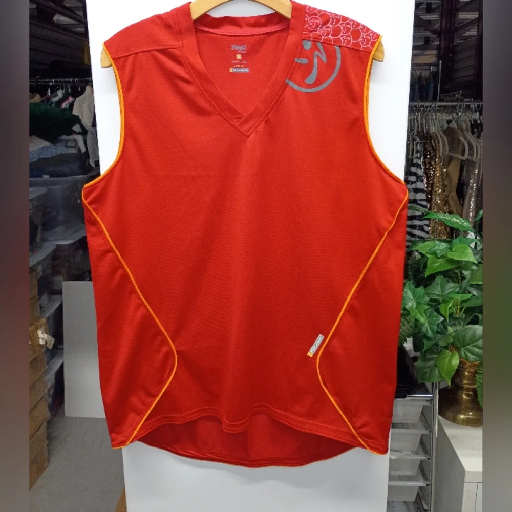 Zumba Fitness Red and Orange Rash Guard with Quick-Dry Fabric